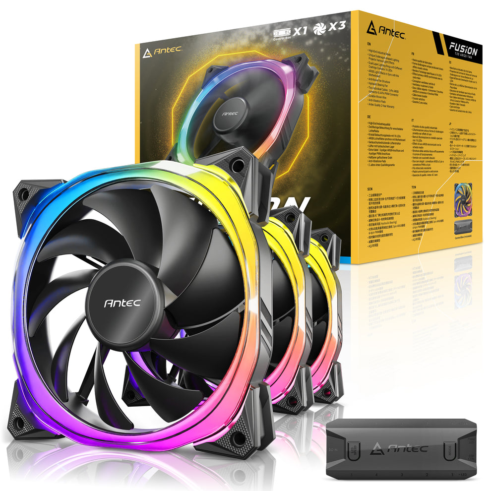 3x Antec Fusion RGB-Lüfter 12 Cm – Für PC-Gehäuse, Schwarz, Mit RGB-Beleuchtung
